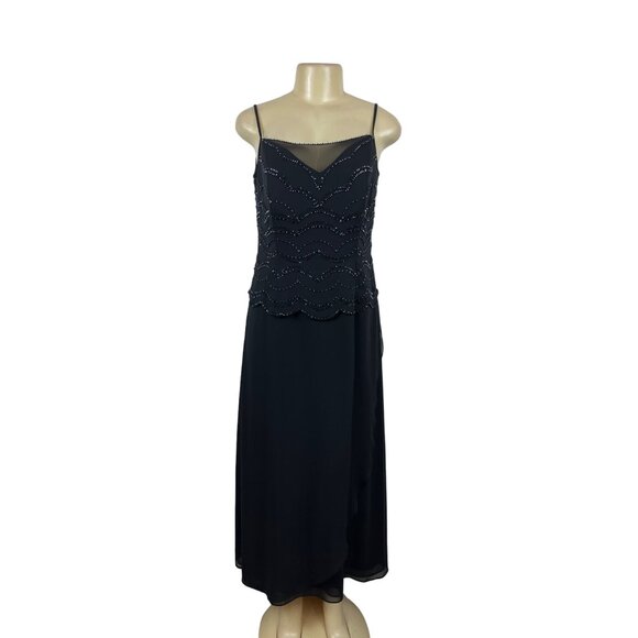 Jade By Jasmine Black Beaded Long 2Pcs Set Evening Dress With Sheer Jacket Sz 16 - Picture 4 of 8